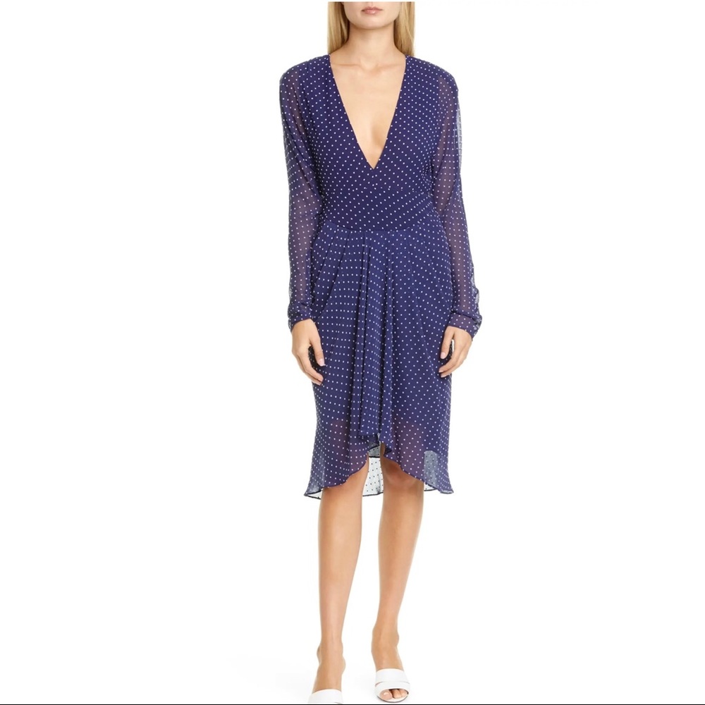 NEW PHILOSOPHY DI LORENZO SERAFINI LONG SLEEVE POLKA DOT MIDI DRESS - Picture 9 of 9